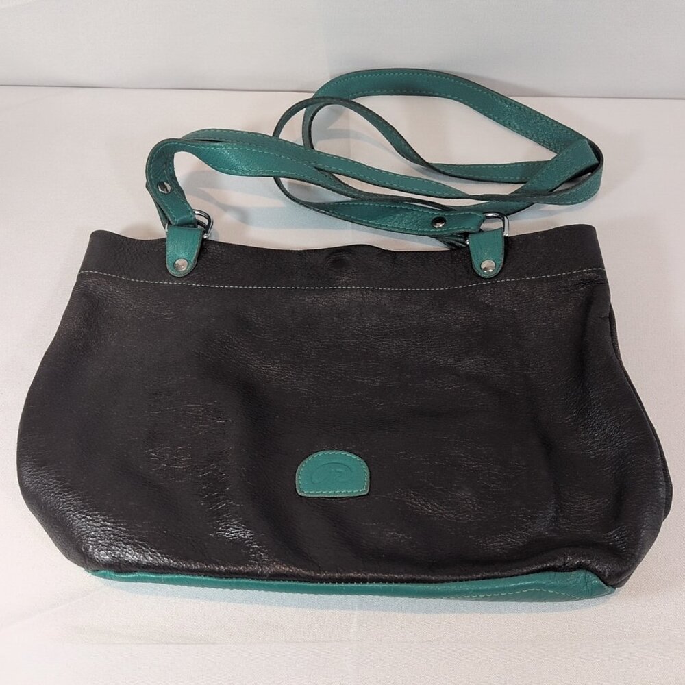 Rowland Leather Canada 2 Strap Shoulder Purse Brown Teal Blue Magnetic Bag